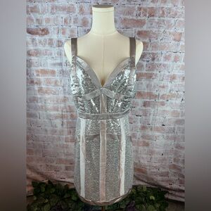 PrettyLittleThing Silver Sequin Dress